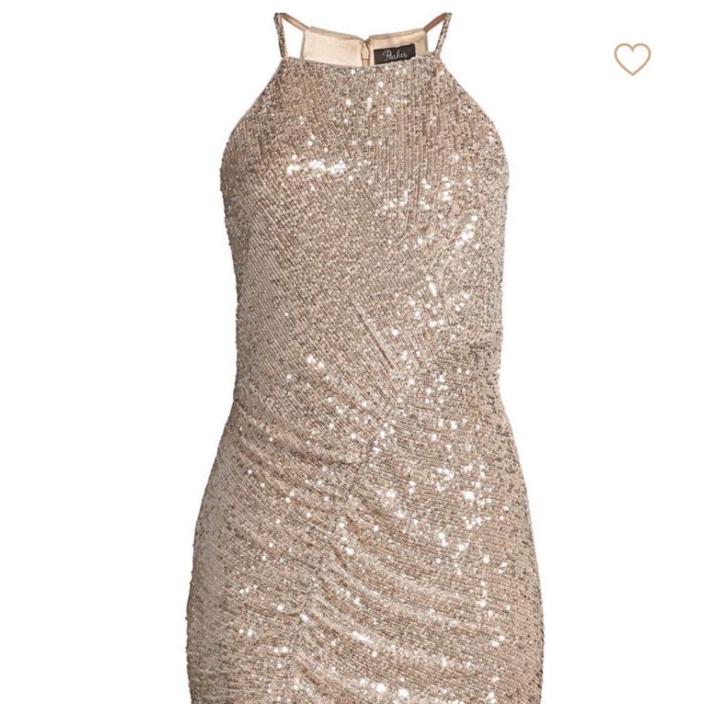 Parker Black gold sequin cocktail dress; stretchy